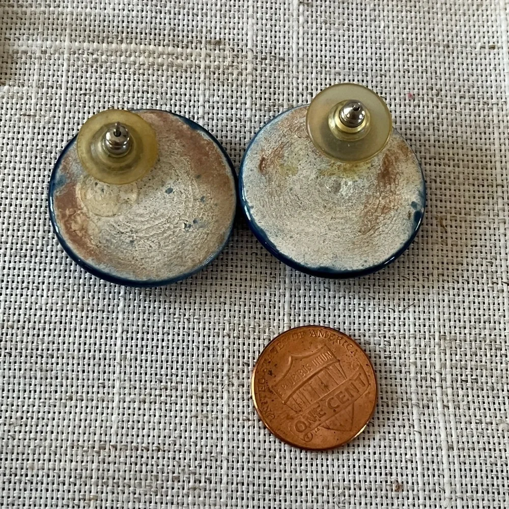 Vintage Ceramic Stud Earrings Cobalt Blue Gold 80s retro ..